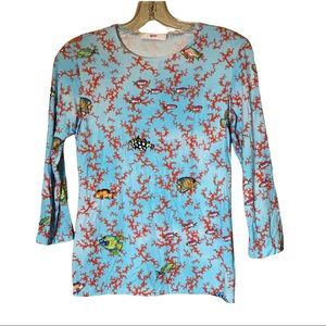 Leggiadro shaped knit tee coral fish ocean print Size 1 or US 0-2